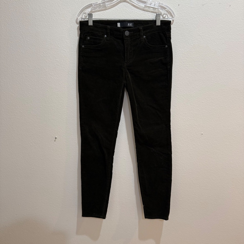 KUT from the Kloth Diana Skinny Corduroy Pants Dark Olive Green Size 6 Stretch